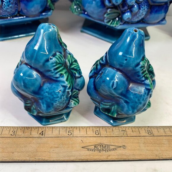 1960'S Inarco ‘Blue Mood Indigo’ Fruit Canister Set W/ Creamer, Sugar & Shakers - Picture 9 of 16